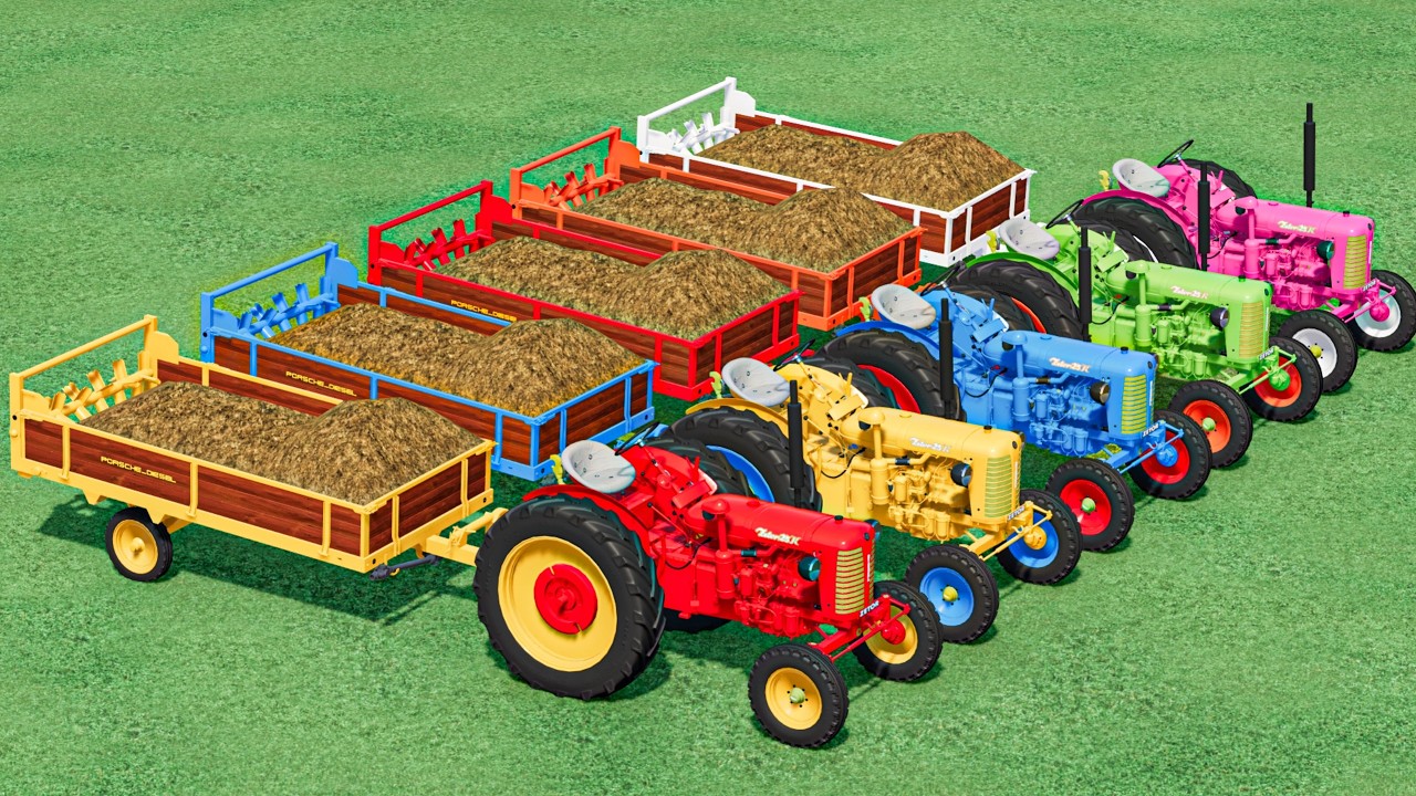 TRANSPORTING All Colors mini Zetor TRACTORS to MANURE WORK | with Trucks ! Farming Simulator 22