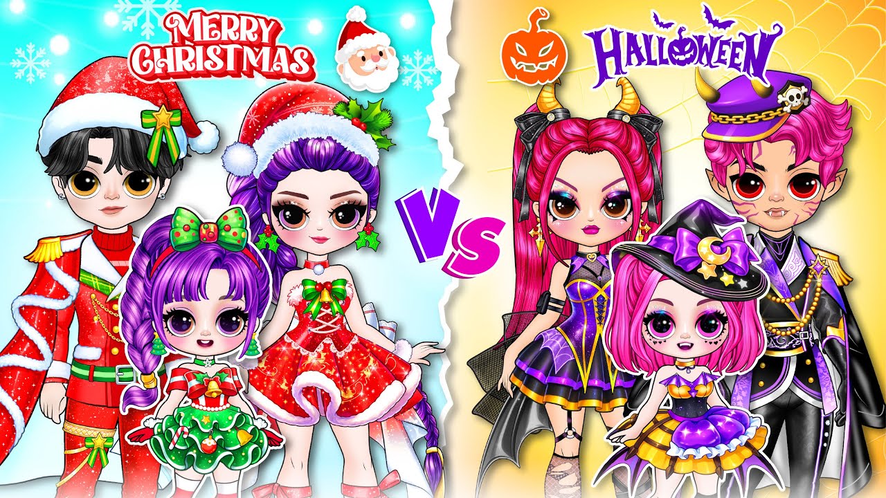 K-Pop Demon Hunters: Christmas or Halloween Family! Huntrix & Saja Boys | DIY Fashion Paper Dolls