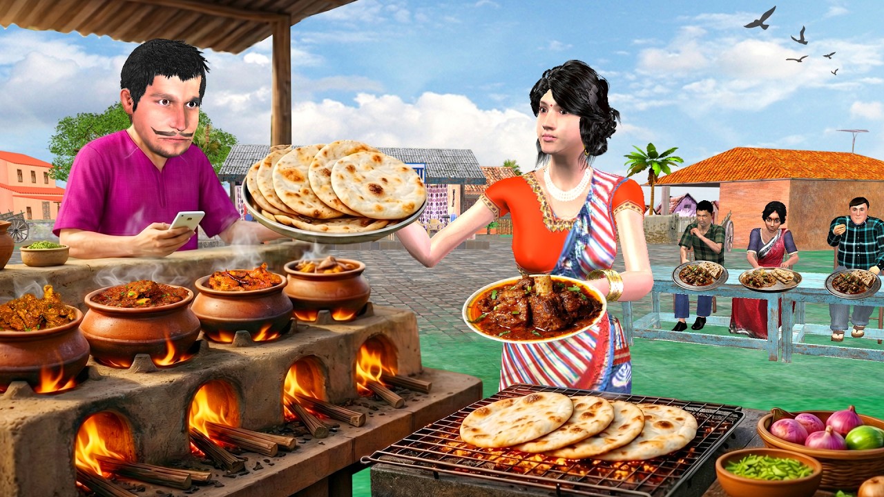 गाँव का Desi Famous Mutton Handi Tandoori Roti Mutton Curry Street Food Hindi Kahaniya Moral Stories