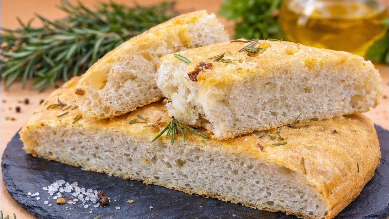 Focaccia înaltă și pufoasă cu rozmarin – Rețetă cu dospire lentă