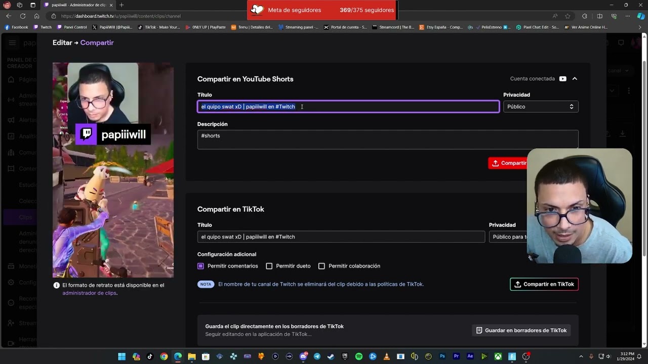 Como ver VOD(directos pasados) hacer clips, editarlos formato 9:16 desde #twitch