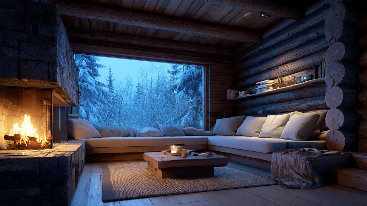 Winter Jazz Chill ❄️ Warm Cabin Fireplace Ambience for Rest