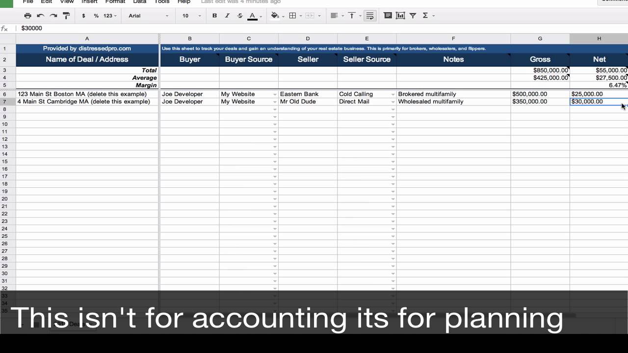 Real Estate Transaction Tracker - Spreadsheet Template