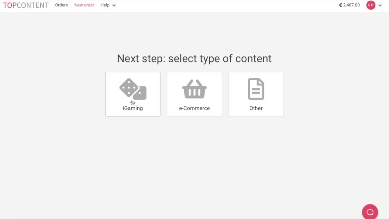 Topcontent Self-Service: Short and simple ordering process