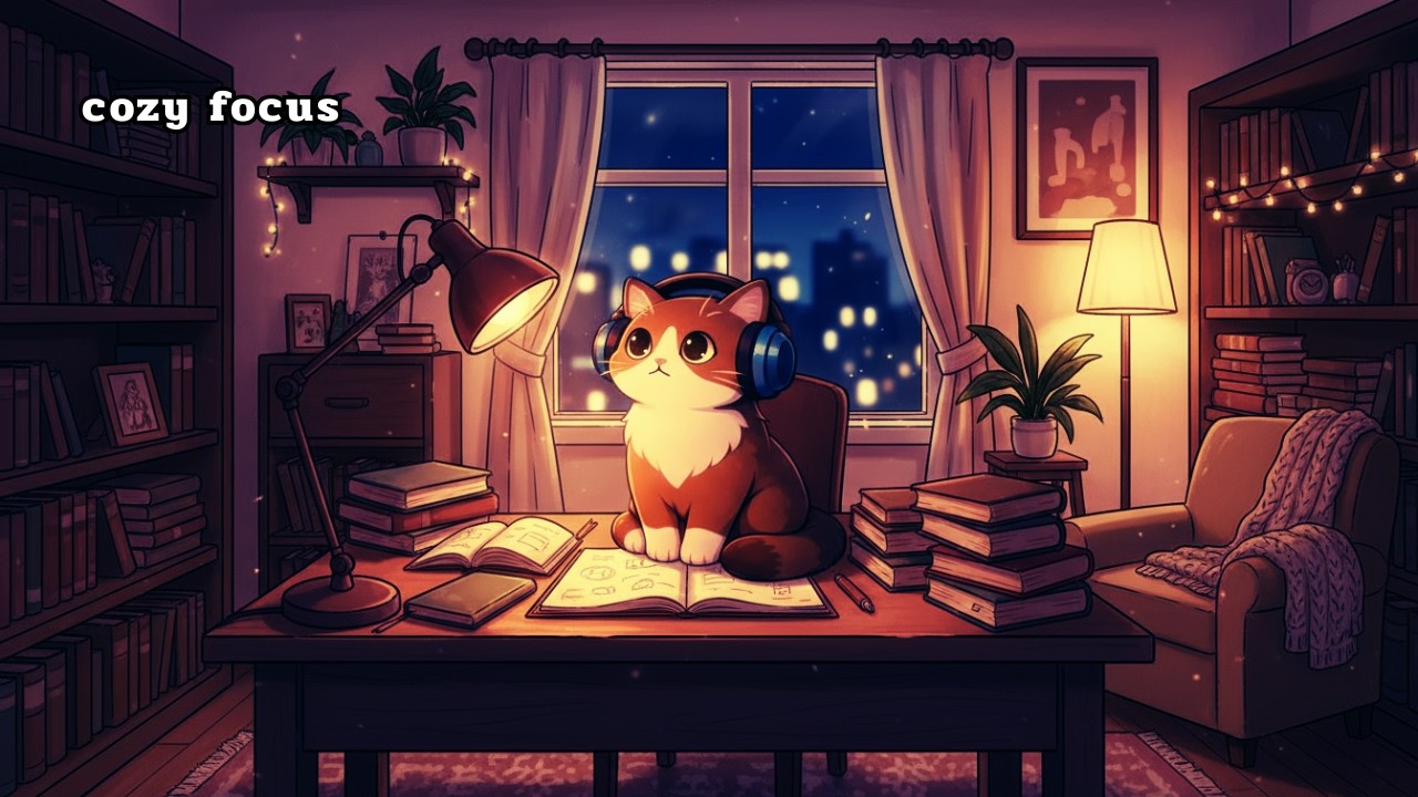 cozy study room lofi 🐱 calm focus background music (2 hours)