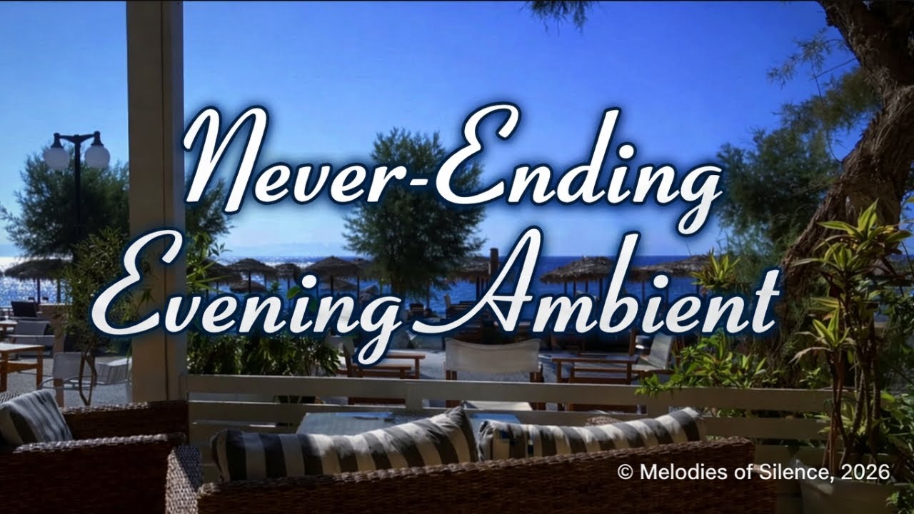 Never-Ending Greek Evening Ambience 🌙 | Mediterranean Seaside Café (1 Hour)