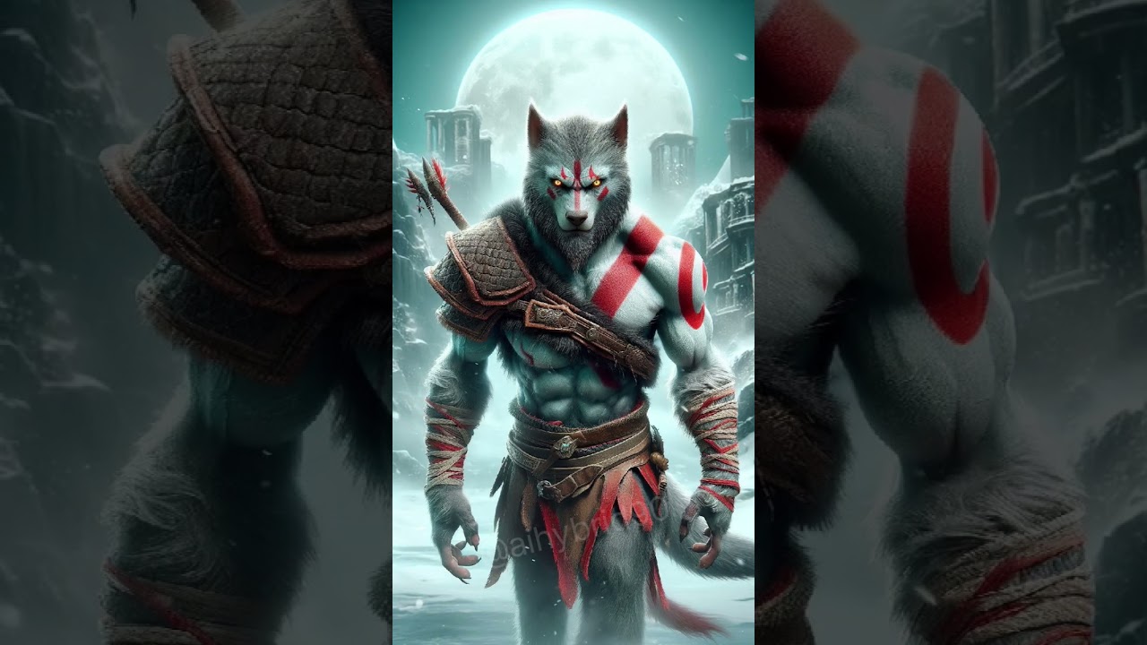 AI HYBRID Kratos Wolf | Unreal Fusion #shorts #hybrid #animals #kratos @Planet.AI_ #aifusion