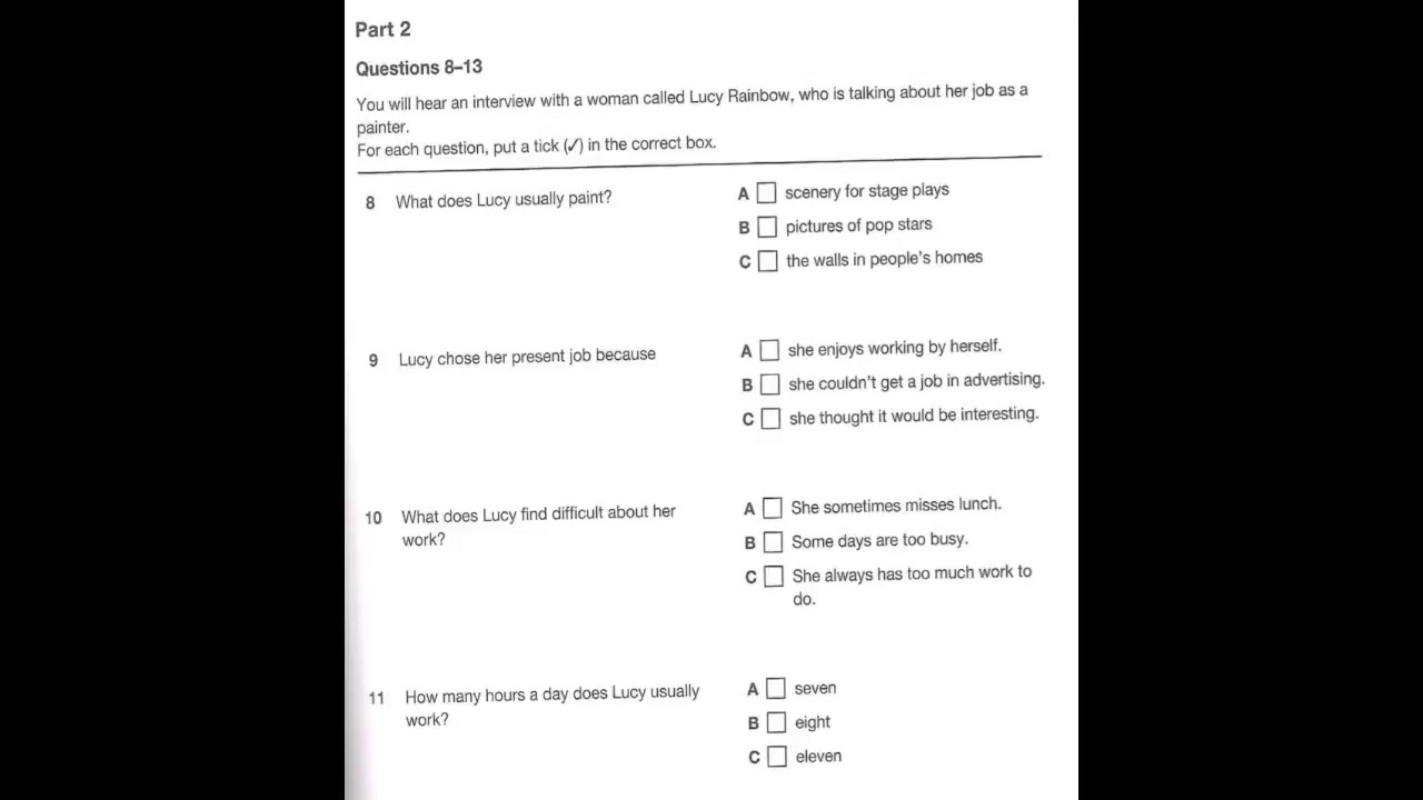 Listening B1, PET 7, Test 4, Part 2