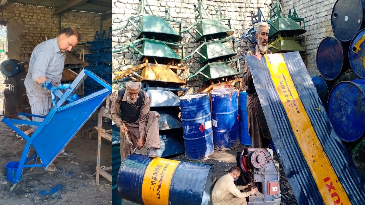 Wheelbarrow Trolley Made With Reuse Old Oil Drum||See How It is Made With Amzing Skills||info&skills