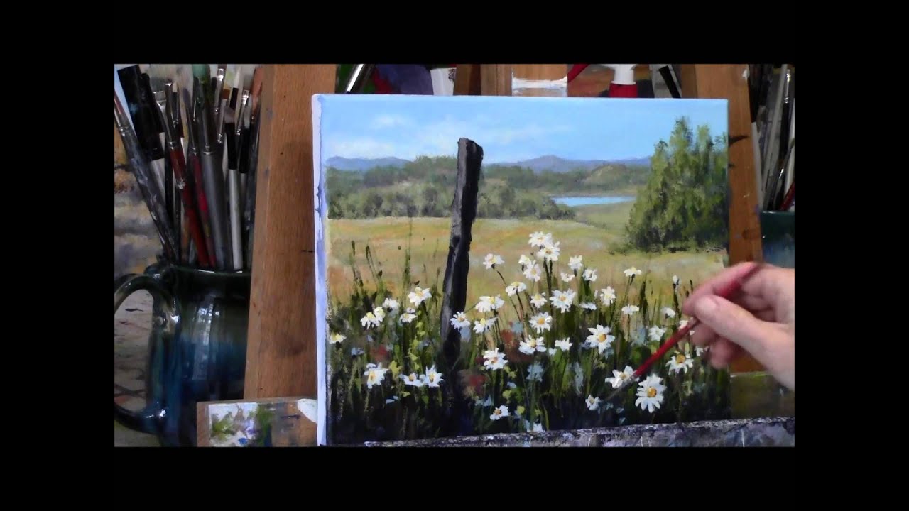 Summer Daisies Country Acrylic Landscape Painting Demo 