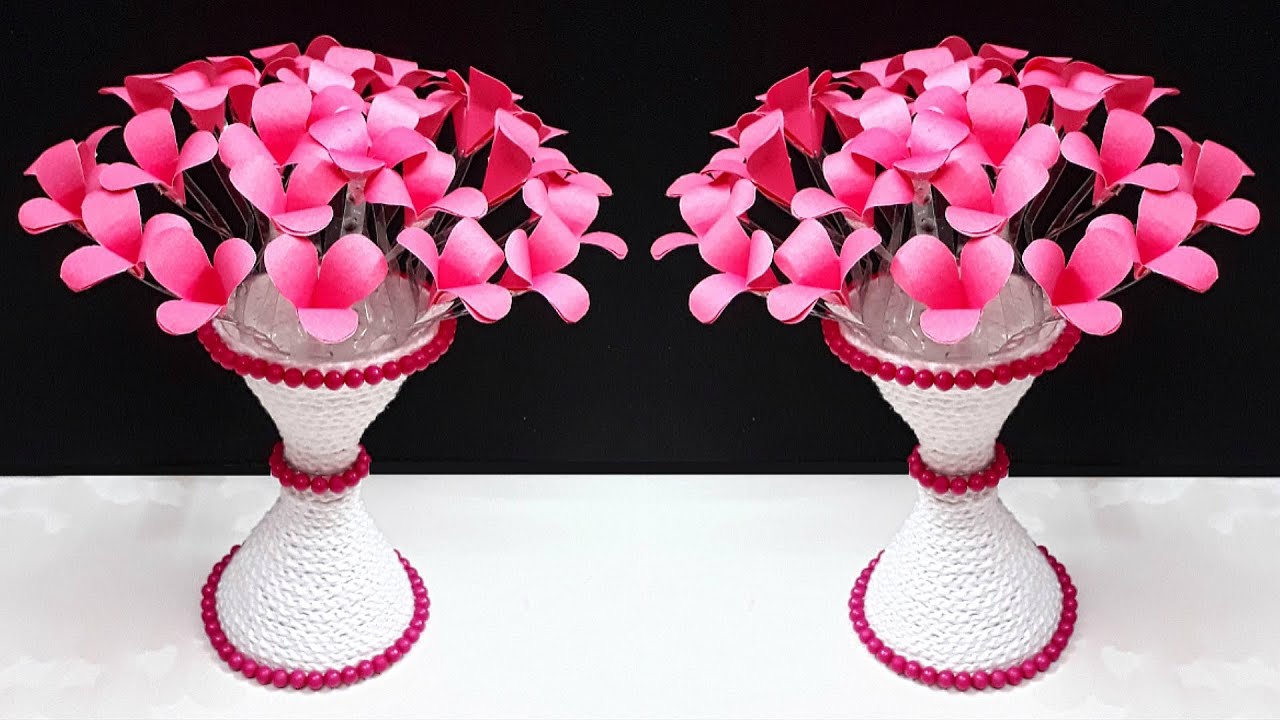 New Paper flower Bouquet made with Empty Plastic bottle|New Paper flowers Guldasta making idea