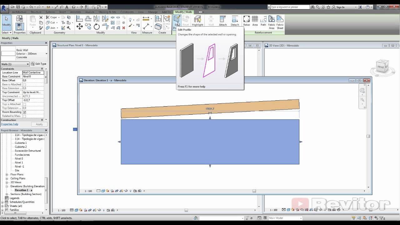 Como hacer una pared de sección inclinada en Revit