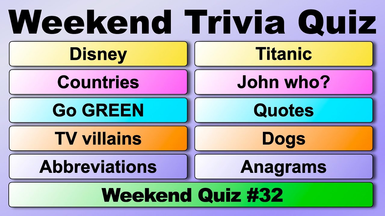 WEEKEND TRIVIA QUIZ!  50 quiz questions to test your general knowledge!