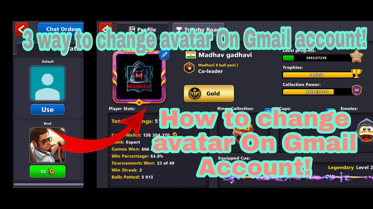 How to change avatar in Google Play Account On 8 Ball Pool || Madhav gadhavi 2023