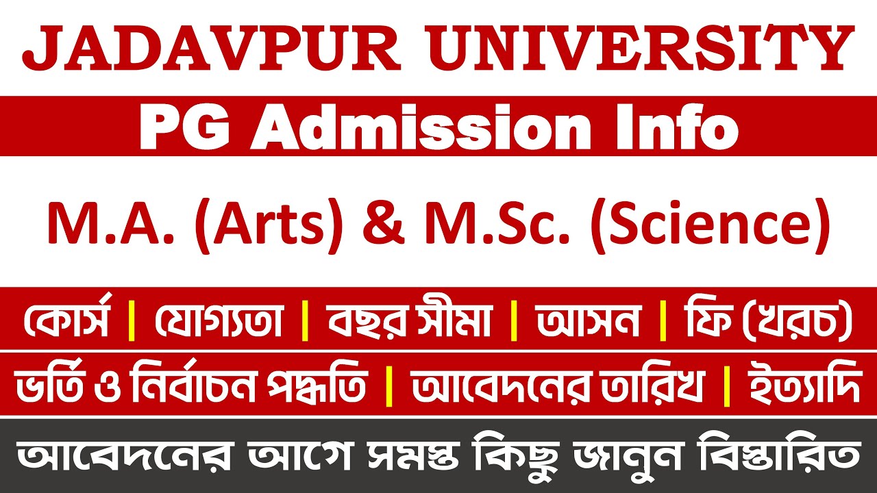 Jadavpur University PG Admission 2025-2026: Full Information | MA, M.Sc
