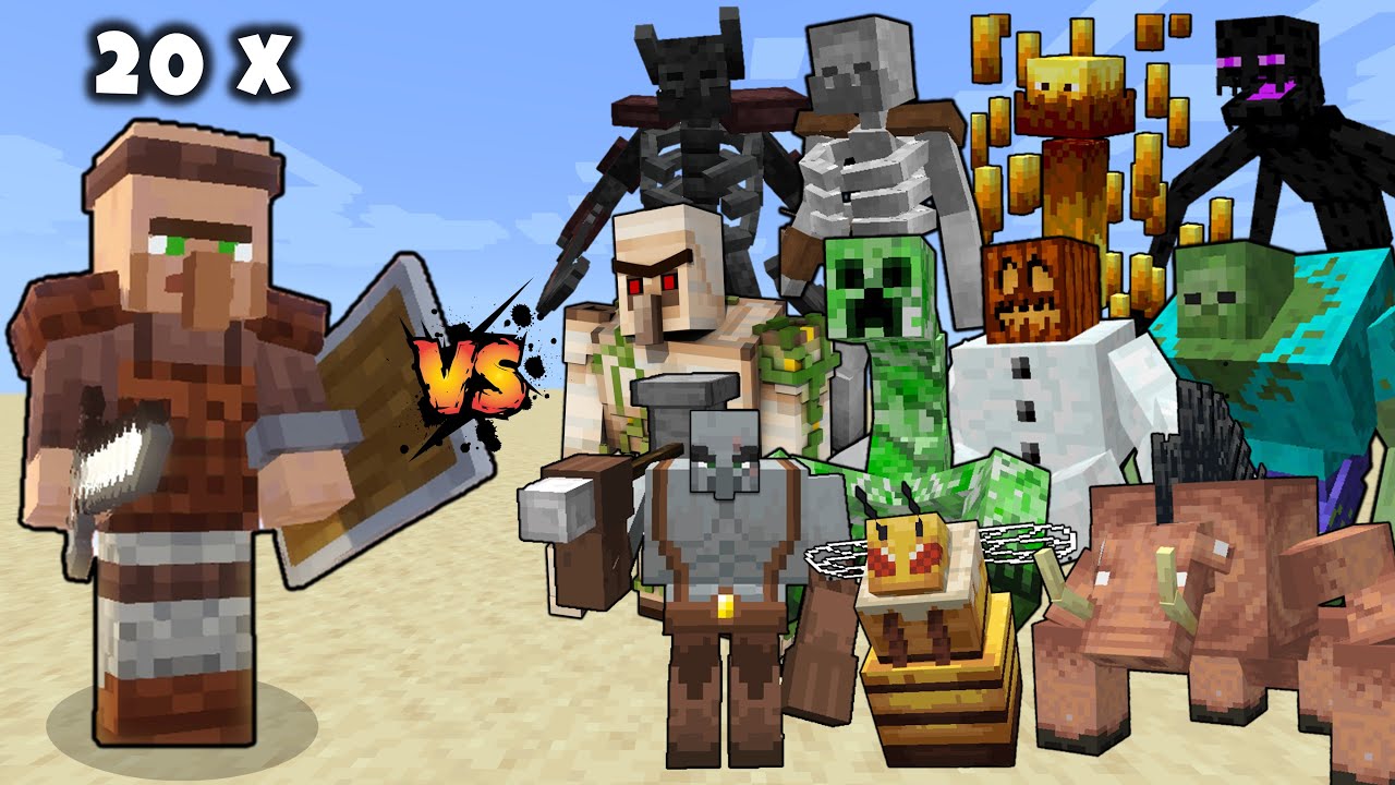 20 Guard Villagers vs Every Mutant Mob in Minecraft