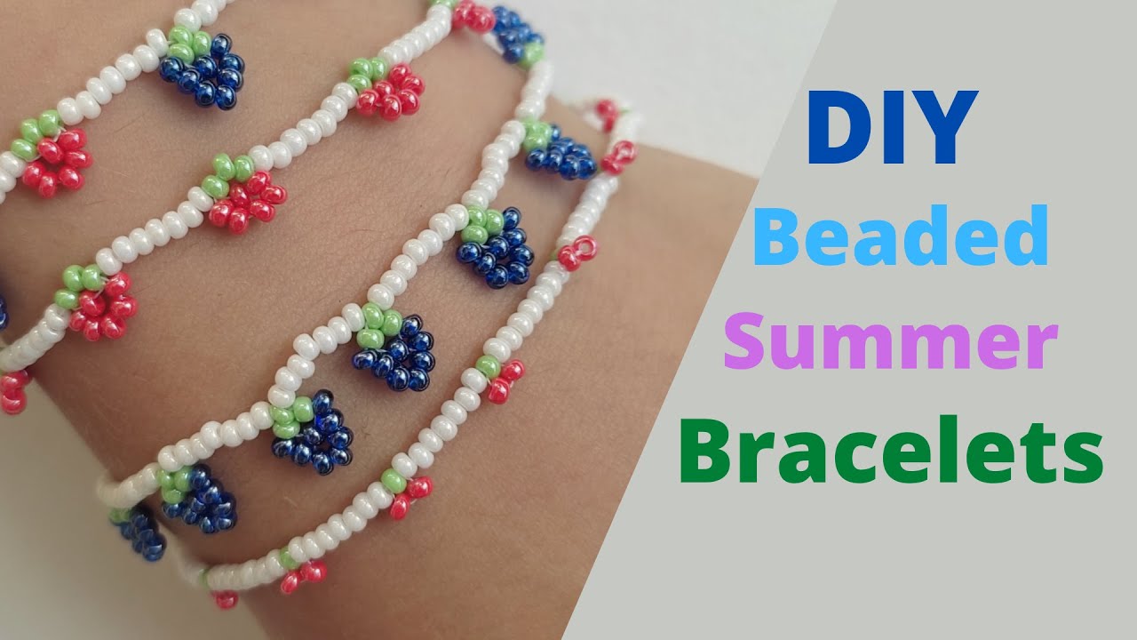 How to make simple summer bracelet with beads, cherry bracelet, strawberry bracelet, grapes tutorial