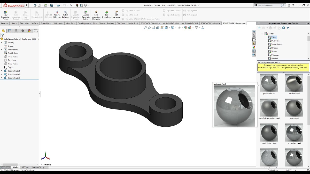 SolidWorks Tutorial - September 2020 - Exercise 25 - Part 04