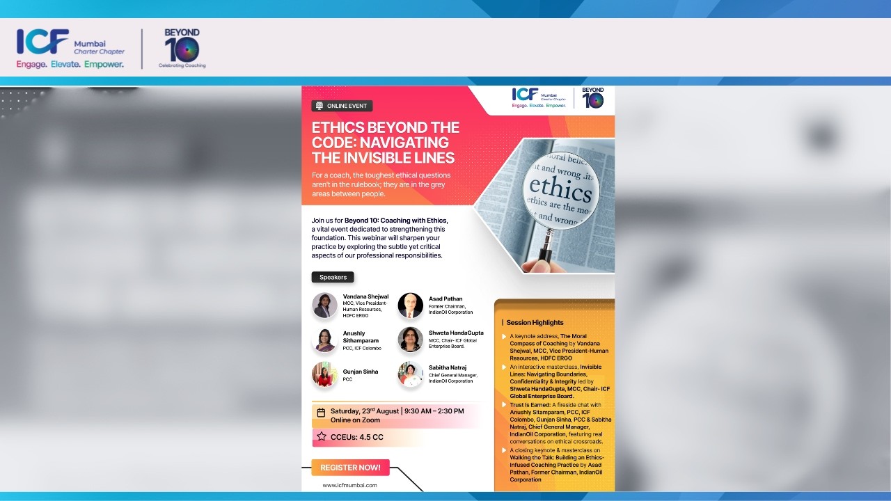 Watch ICF Mumbai Charter Chapter - BEYOND 10 – Coaching with  Ethics  -  Part 1