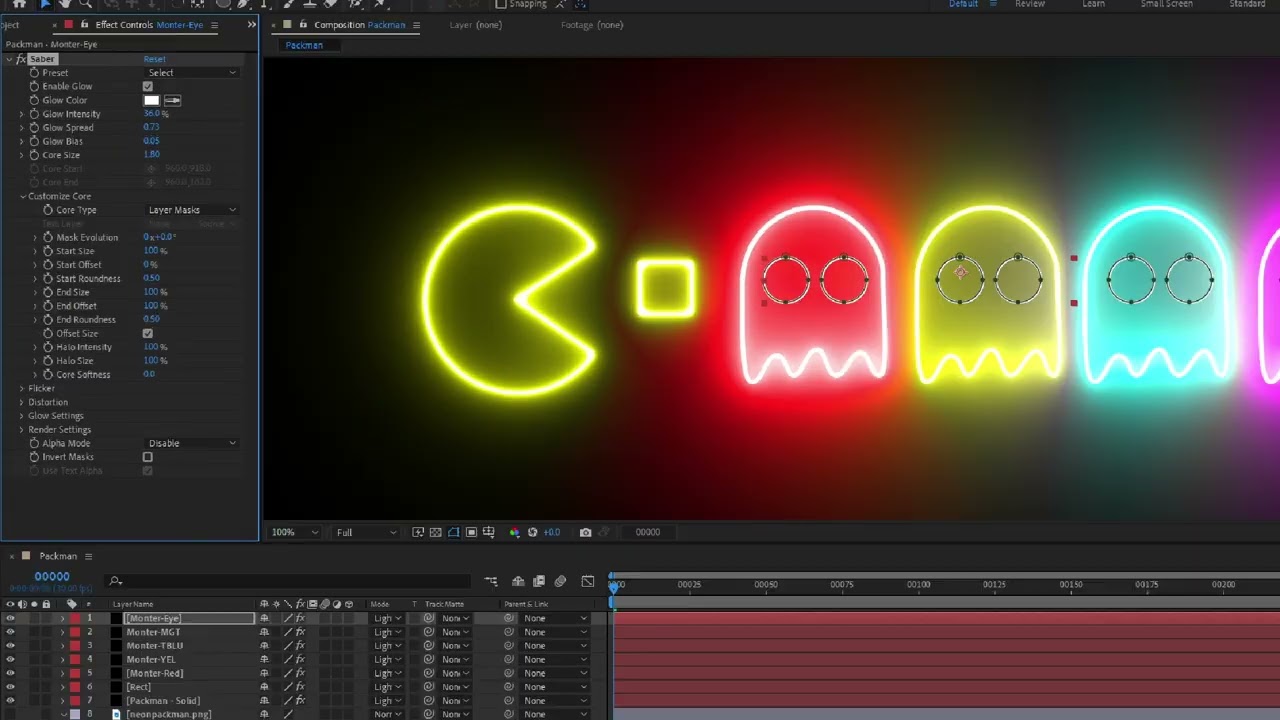 [멀티미디어] Aftereffect 네온 팩맨 만들기 (Neon Packman ) Saber Plugin