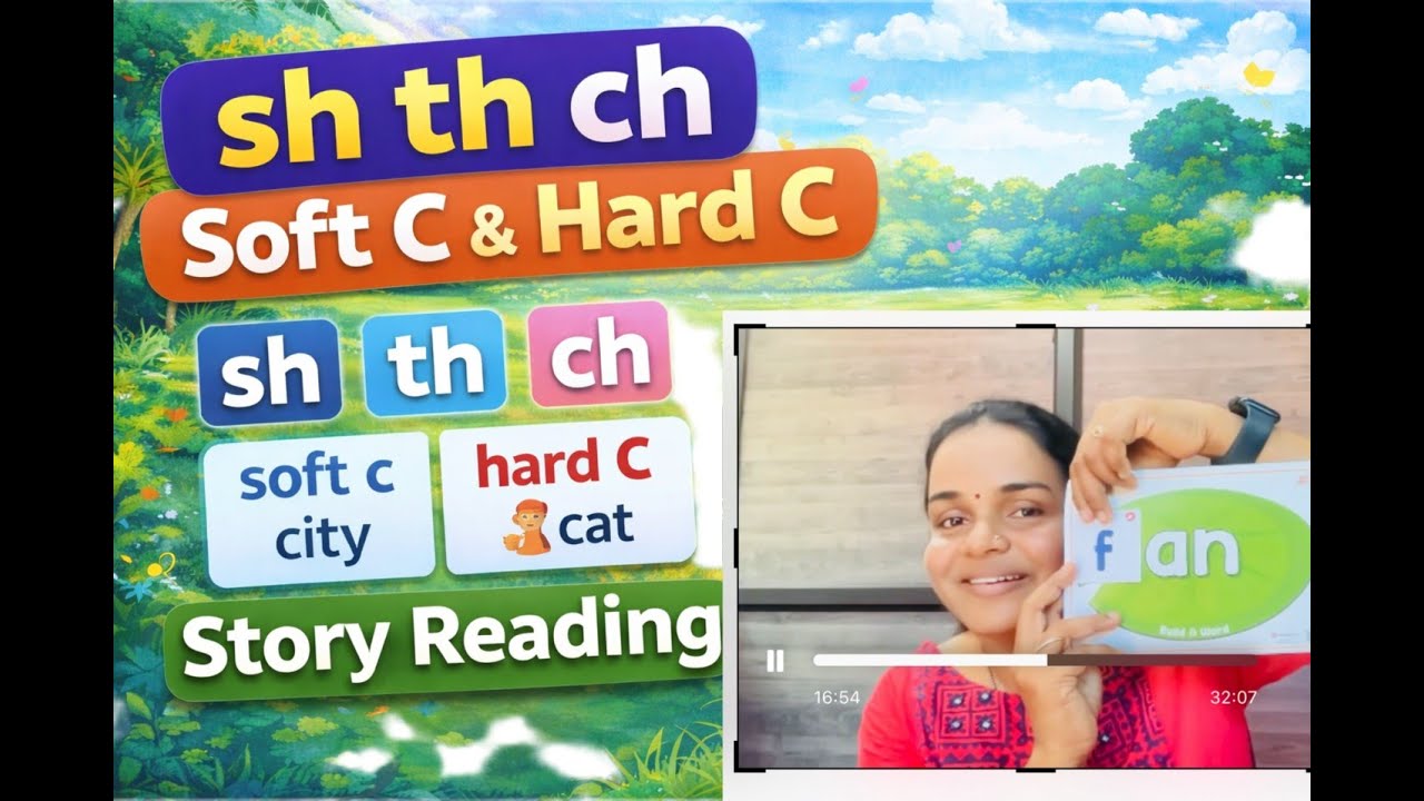 English Phonics | sh th ch Revision | Soft C & Hard C | Story Reading | Kannada Medium
