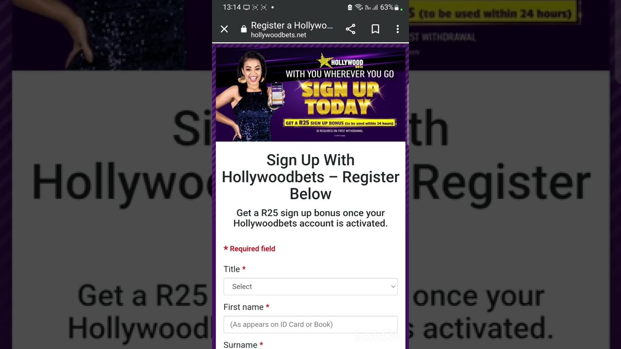 How to register an account with Hollywood bet