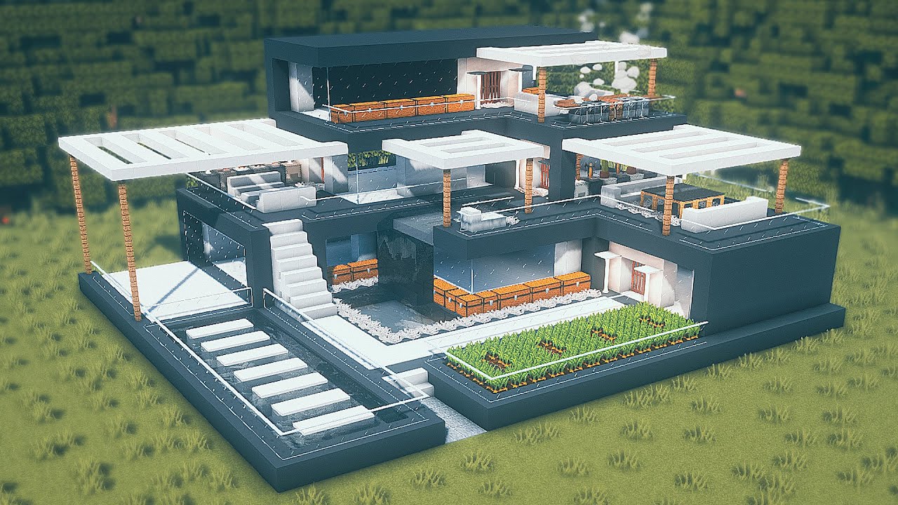 Minecraft: How To Build a Modern House (Concrete House) Tutorials [#3] | 마인크래프트 건축, 현대 집
