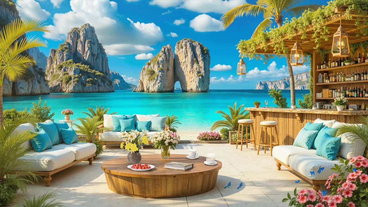 Bossa Nova at a Tropical Beach Café 🌴 Smooth Jazz & Ocean Waves for Relaxing Moments
