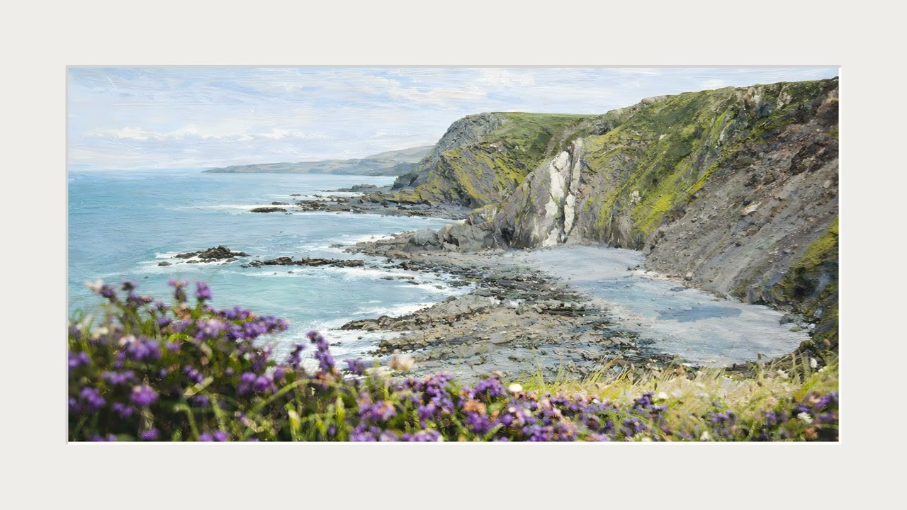 Cornish Wildflower Coast (White frame) | Calm Luxury 4K Frame TV Art 2 hours