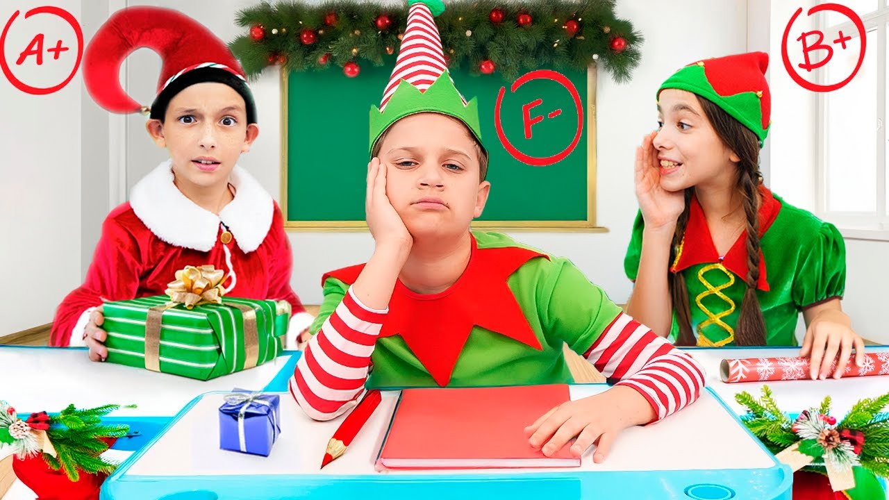 Święty Mikołaj uczy dzieci w szkole elf&oacute;w