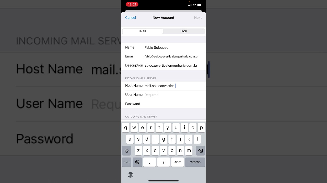 Como configurar contas de e-mail corporativo do Roundcube/Cpanel no iOS