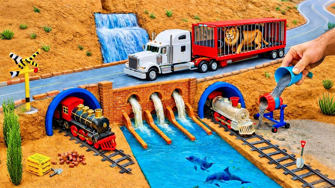 DIY Mini Truck Builds Brick & Metal Railing Bridge | Fun Construction Science Project #2