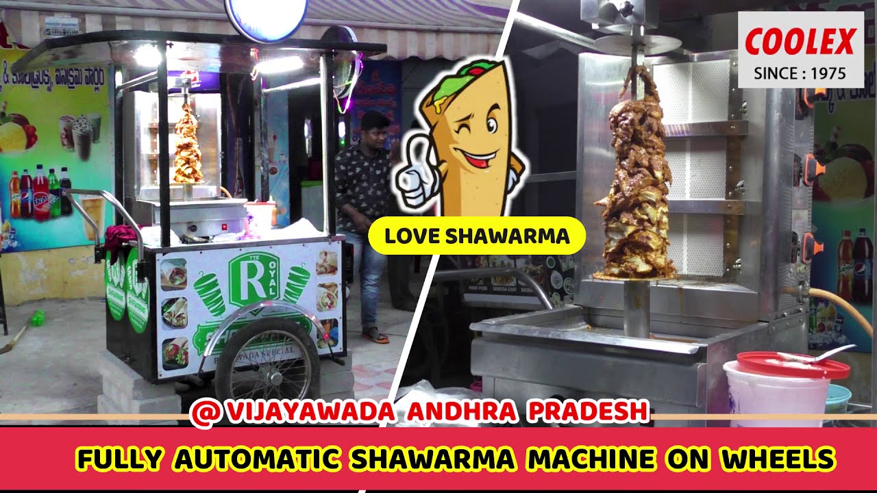 AUTOMATIC SHAWARMA MACHINE ON WHEELS WITH 3 CERAMIC BURNERS,MOTOR,  PILOT FIRE,BURNER FRONT AND BACK