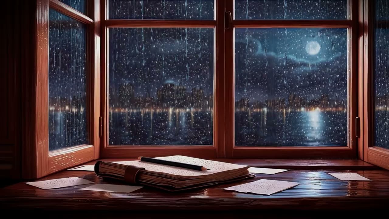 Rain on Window at Night 🌧️ 3 Hours Cozy Lake View Ambience for Sleep & Study (No Music)