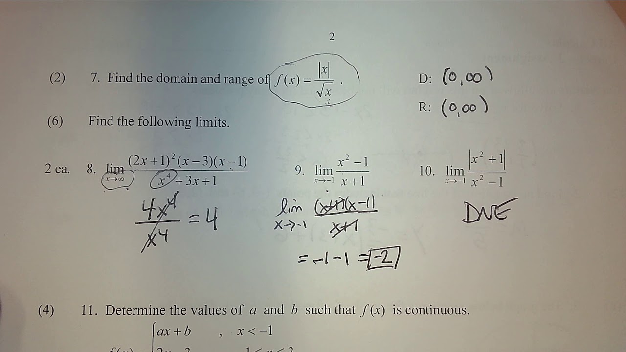 Calculus Summer Assignment Solutions