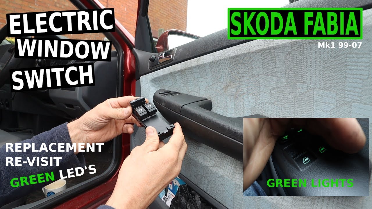 SKODA FABIA ПЕРЕДНИЕ СТЕКЛОПОДЪЕМНИКИ ИЗМЕНЯЮТСЯ В ЗЕЛЕНЫЙ ЦВЕТ Mk1 99-07