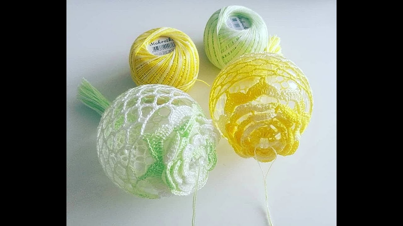 Bombka 3d na szydełku z kwiatem - crochet Christmas ball with flower for Christmas tree
