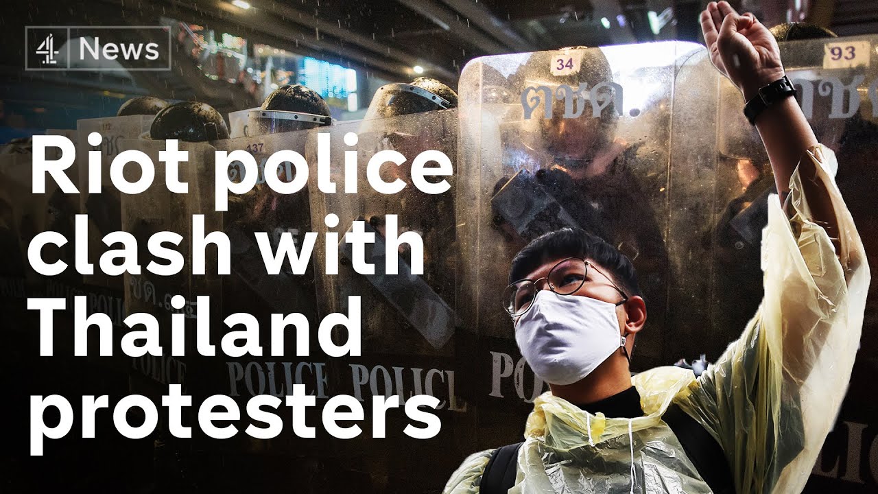 Riot police fire water cannon at pro-democracy protesters in Thailand