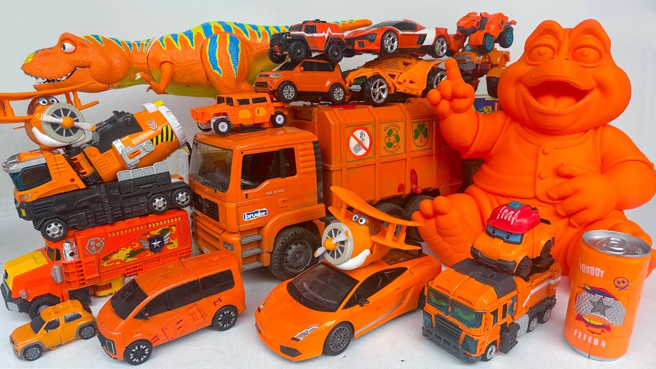 ALL ORANGE TOY COLLECTION 🚛🦖 Super Trucks, Cars, Dinosaur & Robot Toy Review Fun! Video ASMR