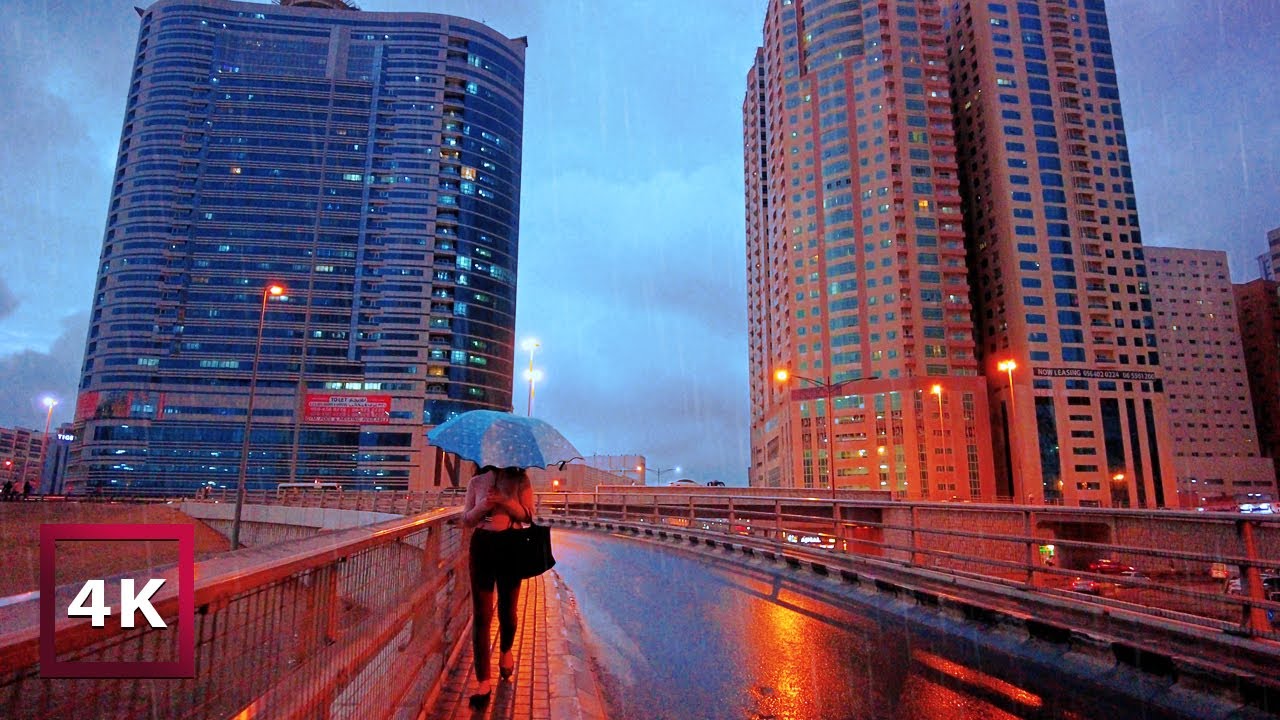 4K Dubai Rain Walk | Walking in Rain in DUBAI, before New Years Eve 2023 | Binaural City Sounds
