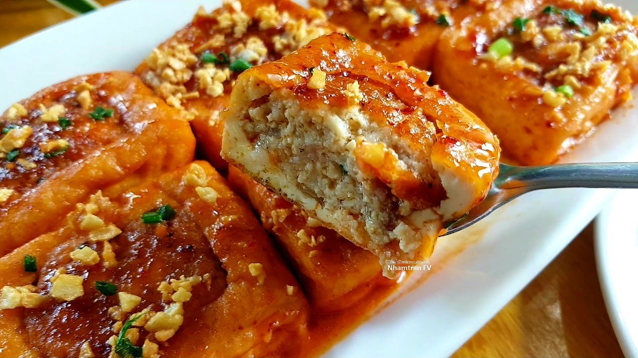 ĐẬU HŨ NHỒI THỊT SỐT BƠ TỎI cách làm mới vị thơm đậm đà ngon không kém sốt cà chua |Nhamtran FV