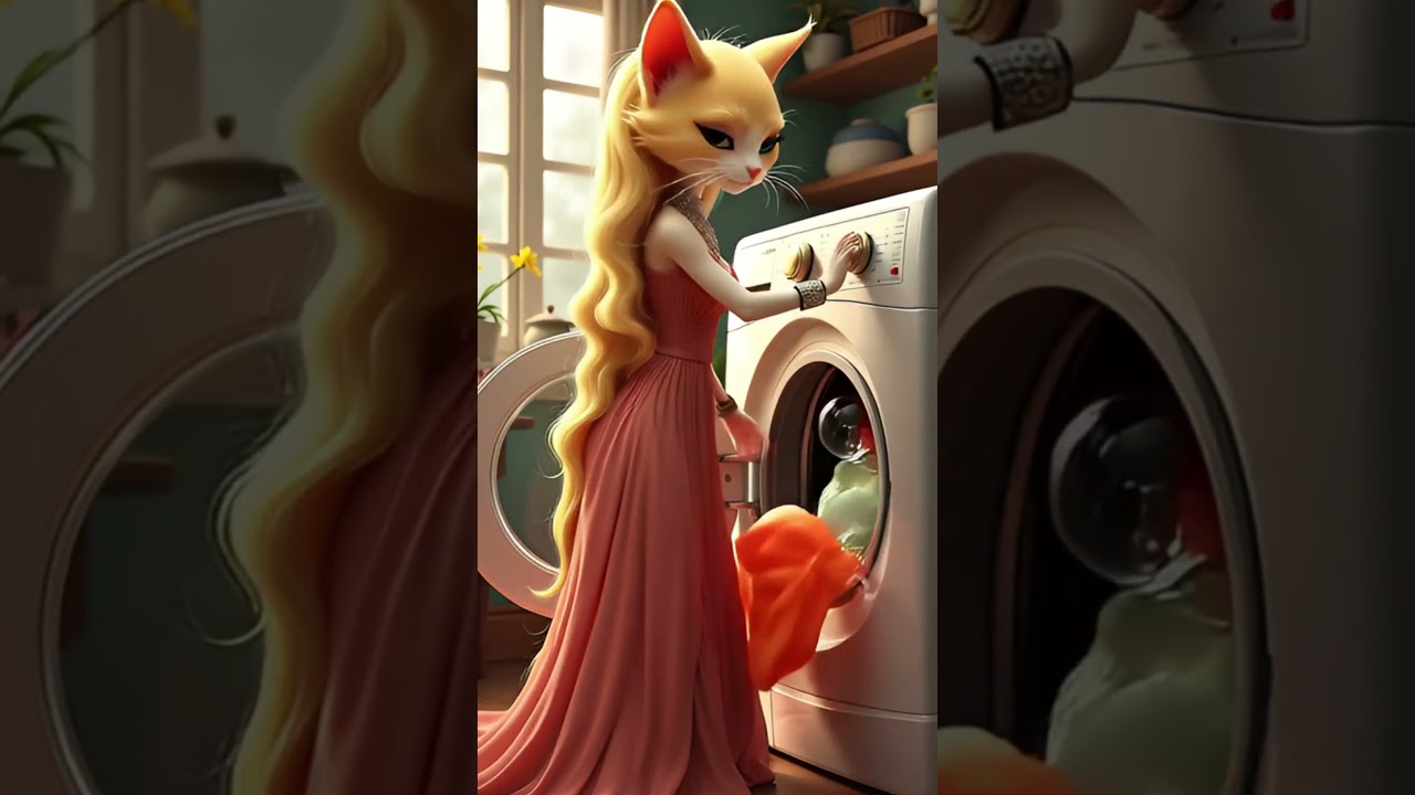 👑 Glamorous Cat Washing Clothes in Style | Fantasy Cat Video 🐾✨