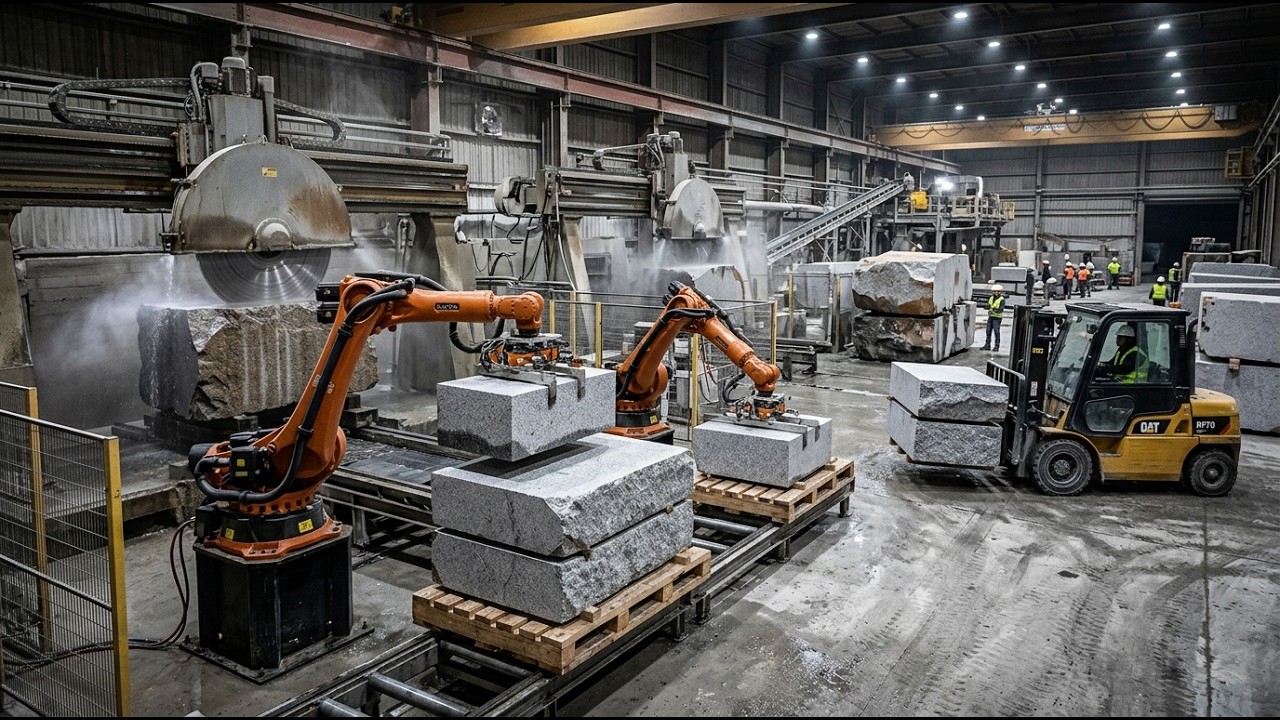 Inside a Sea Stone Granite Factory – Turning Ocean Rocks Into Perfect Building Blocks 4K