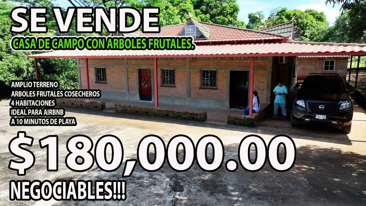 CASA DE CAMPO CON ARBOLES FRUTALES JUCUARAN USULUTAN A 10 MIN PLAYA EL ESPINO  EL SALVADOR EN VENTA