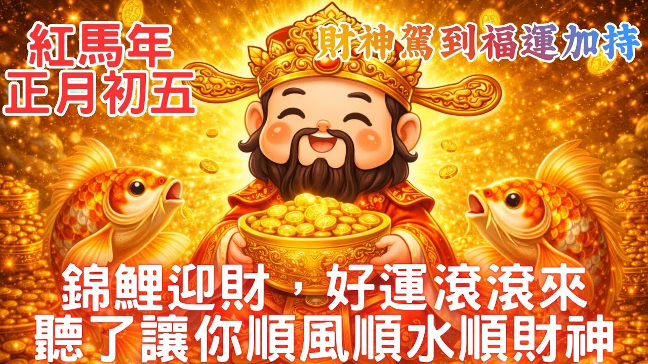 【紅馬年正月初五】財神駕到福運加持｜錦鯉迎財，好運滾滾來｜聽了讓你順風順水順財神