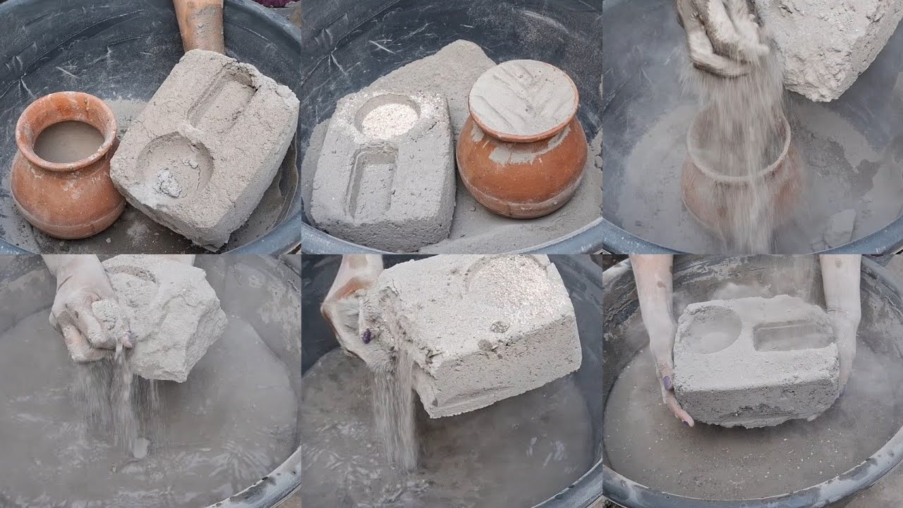 Masterpiece Grey Cement Hole Shapes Satisfying   And Relaxing Dry Crumbling 