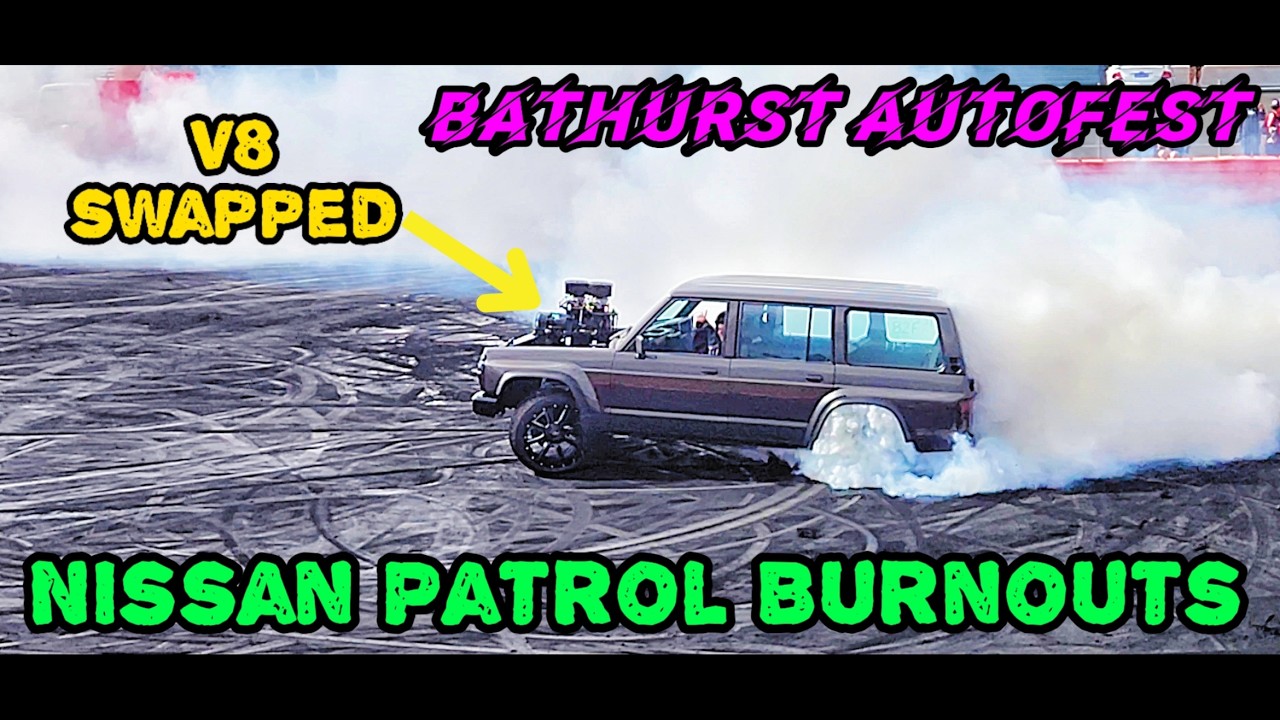 More V8 Nissan Patrol GQ madness. burnouts at Bathurst Autofest