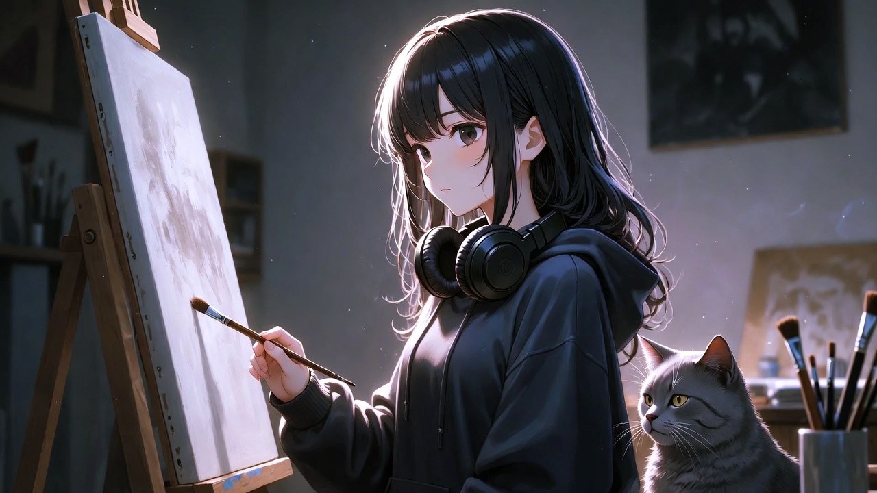 Sad Lofi Girl Painting with Her Cat 🐾 | Calm & Emotional Lofi Vibes