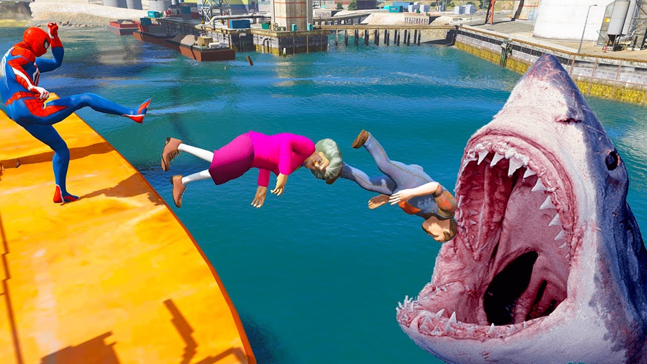 Scary Teacher 3d - Miss'T and Francis Shark Attack in The Sea - Spiderman Revenge - Game Animation