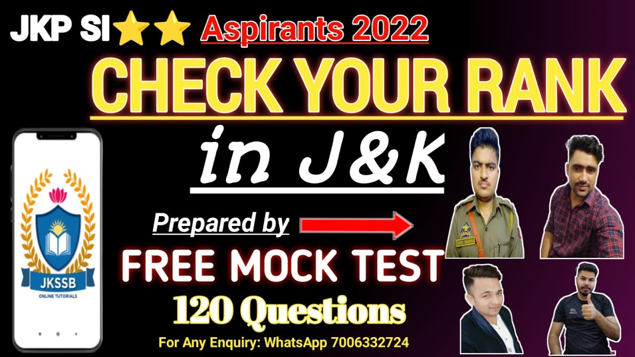 Check your Rank in J&K - jkpsi free mock test by jkpsi jkssb toppers on jkssb online tutorial app.